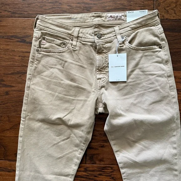 AG Everett Slim Straight Khaki/Beige Jeans 30x33 NWT - Picture 2 of 10